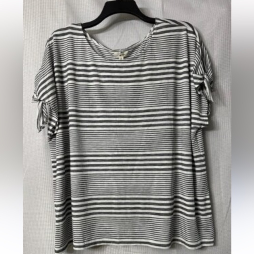 NWT MAX STUDIO blue and white tie Sleeve Boxy Blouse 2x